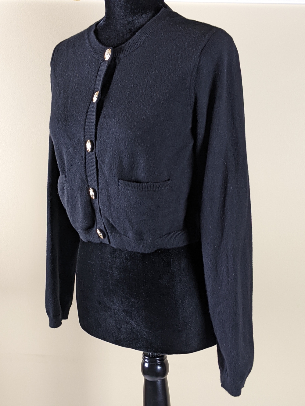 Classic Black Cropped Streetwear Society Button Up Cardigan - Women's